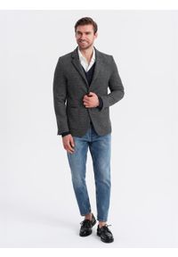 Ombre Clothing - Męska marynarka w kratę z dodatkiem wełny - grafitowa V2 OM-BLZB-0117 - XXL. Kolor: szary. Materiał: wełna #6