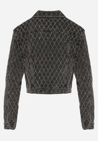 Born2be - Szara Bawełniana Kurtka Jeansowa z Geometrycznym Wzorem Arivale. Okazja: na co dzień. Kolor: szary. Materiał: bawełna, jeans. Wzór: geometria. Styl: klasyczny, casual, elegancki #3