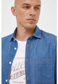 United Colors of Benetton koszula jeansowa męska kolor niebieski regular z kołnierzykiem klasycznym. Typ kołnierza: kołnierzyk klasyczny. Kolor: niebieski. Materiał: jeans. Długość rękawa: krótki rękaw. Długość: krótkie. Styl: klasyczny #3