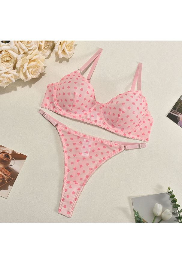 Intica - Komplet bielizny z serduszkami z delikatnego materiału Joan. Kolor: różowy. Materiał: materiał