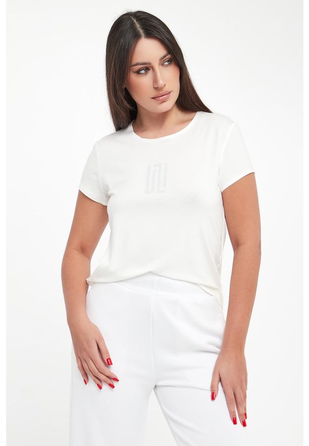 Sportalm - T-shirt damski wiskozowy z logo SPORTALM. Materiał: wiskoza
