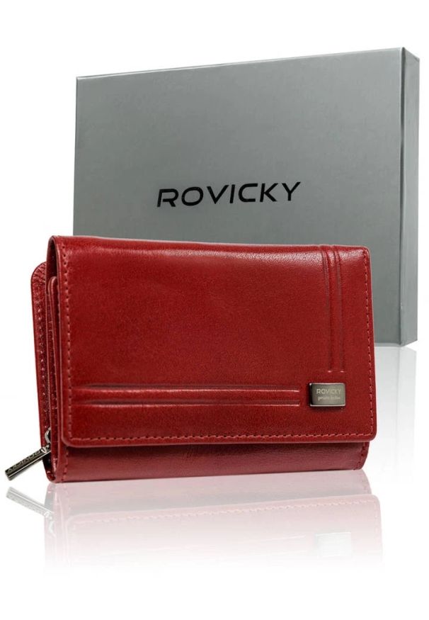 ROVICKY - Portfel skórzany RFID czerwony Rovicky [DH] CPR-002-BAR. Kolor: czerwony. Materiał: skóra