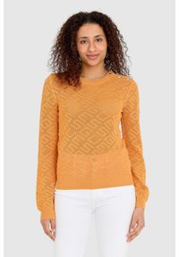 Guess - GUESS Pomarańczowy sweterek dzianinowy w monogram guess. Kolor: pomarańczowy. Materiał: wiskoza #6