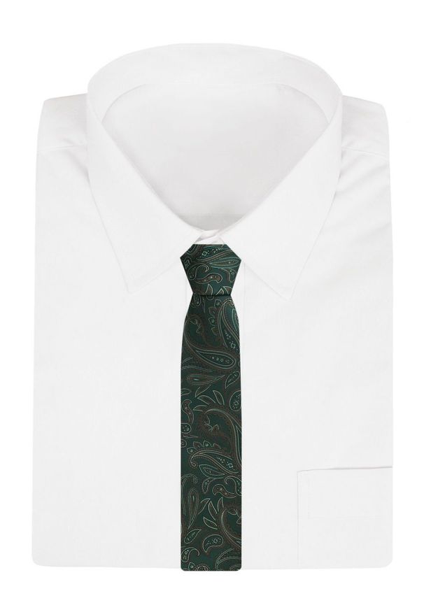 Klasyczny Krawat Męski - Chattier - Ciemnozielony, Duże Paisley. Kolor: zielony. Materiał: tkanina. Wzór: paisley. Styl: klasyczny