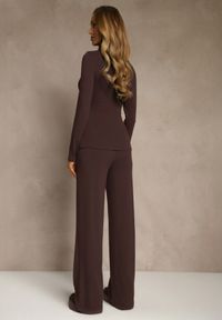 Renee - Brązowy Komplet z Bawełny Kopertowa Bluzka Longsleeve i Szerokie Spodnie Amaferia. Kolor: brązowy. Materiał: bawełna #2