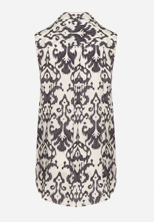 Born2be - Szara Bawełniana Koszula Bez Rękawów w Ornamentalny Wzór Jenalea. Okazja: na co dzień. Typ kołnierza: kołnierzyk klasyczny. Kolor: szary. Materiał: bawełna. Długość rękawa: bez rękawów. Styl: elegancki, klasyczny, casual