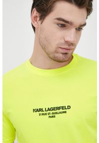 Karl Lagerfeld t-shirt męski kolor żółty z aplikacją. Kolor: żółty. Materiał: materiał. Wzór: aplikacja