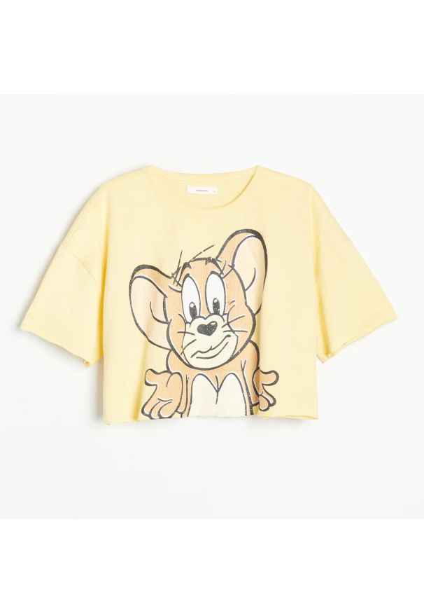 Reserved - Krótki t-shirt Tom & Jerry - Żółty. Kolor: żółty. Długość: krótkie