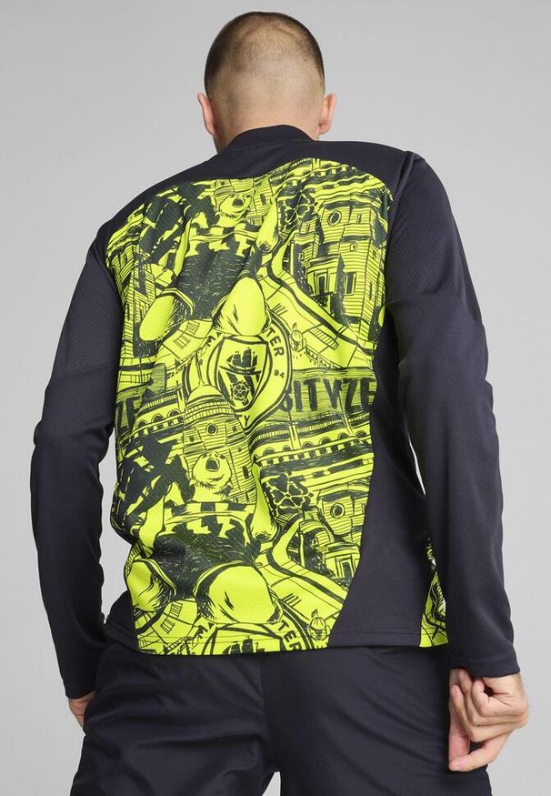 Puma - Męska bluza przedmeczowa z zamkiem 1/4 Manchester City PUMA. Kolor: niebieski, żółty, wielokolorowy