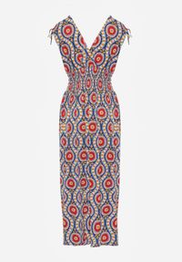 Born2be - Niebiesko-Czerwona Rozkloszowana Sukienka Maxi z Gumką w Pasie Branna. Kolor: niebieski. Długość: maxi #8