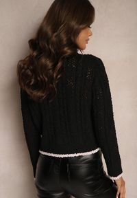 Renee - Czarny Kardigan Rozpinany z Wiskozą i Imitacją Kieszeni Lialisa. Okazja: do pracy, na spotkanie biznesowe, na co dzień. Kolor: czarny. Materiał: wiskoza. Styl: casual, elegancki, biznesowy