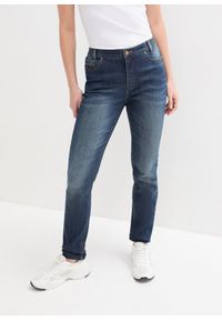 bonprix - Dżinsy o kroju skinny fit, mid waist, z wygodnym paskiem. Kolor: niebieski