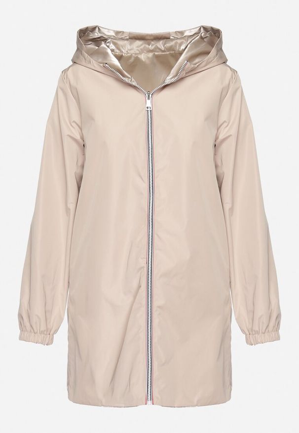 Born2be - Beżowa Kurtka Dwustronna z Nieodpinanym Kapturem i Metalicznym Efektem Lirednil. Kolor: beżowy. Wzór: gładki. Styl: elegancki