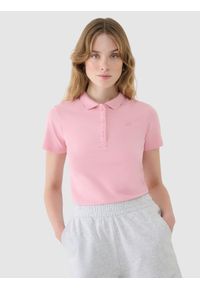 4f - 4F Koszulka polo slim damska - różowa XL. Okazja: na co dzień. Typ kołnierza: polo. Kolor: różowy. Materiał: jersey, elastan, dzianina, bawełna, materiał. Wzór: gładki, jednolity, ze splotem. Styl: sportowy, klasyczny, casual