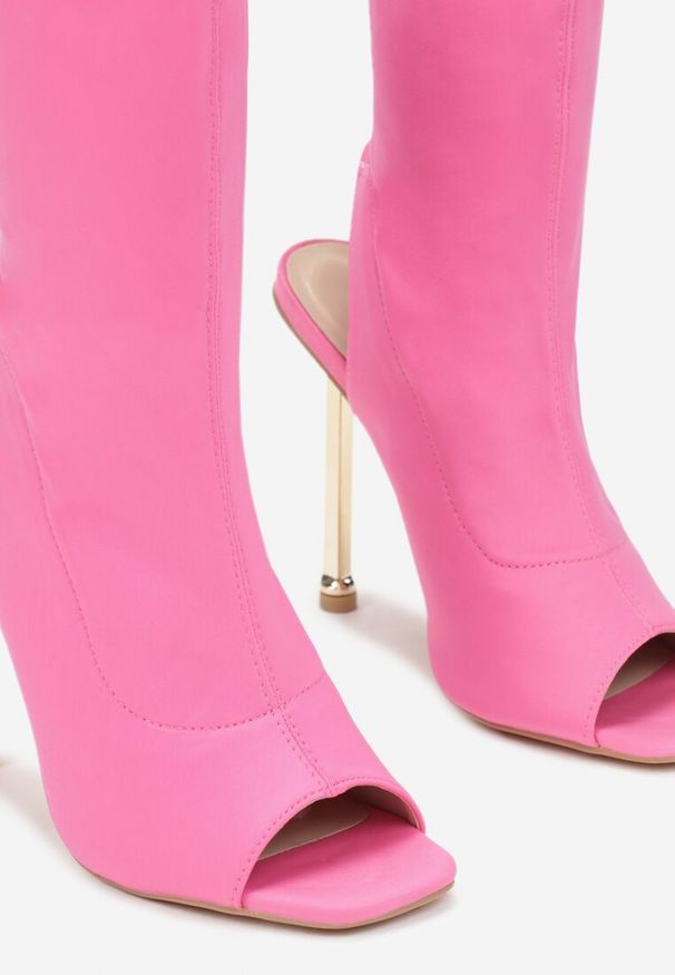 Renee - Różowe Botki Coryander. Kolor: różowy. Materiał: materiał. Szerokość cholewki: normalna. Styl: glamour