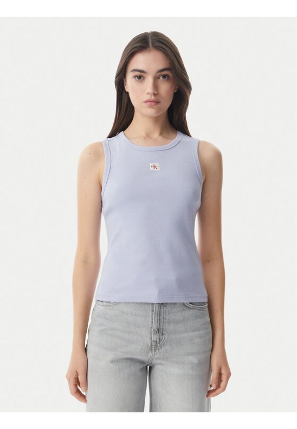 Calvin Klein Jeans Top LV047C201G Niebieski jasny Slim Fit. Kolor: niebieski. Materiał: bawełna