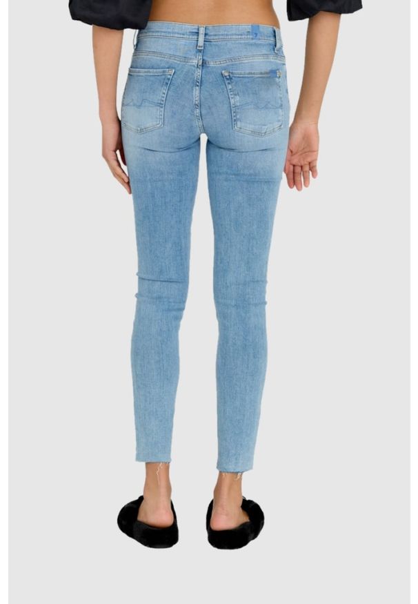 7 FOR ALL MANKIND Jasnoniebieskie jeansy damskie z wysokim stanem HW SKINNY SLIM ILLUSION, Rozmiar 29. Stan: podwyższony. Kolor: niebieski