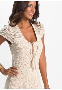 bonprix - Sukienka z ażurowej dzianiny. Kolor: beżowy. Materiał: dzianina. Wzór: ażurowy. Sezon: lato #2