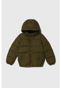 TOMMY HILFIGER - Tommy Hilfiger kurtka puchowa dziecięca kolor zielony. Okazja: na co dzień. Kolor: zielony. Materiał: puch. Styl: casual