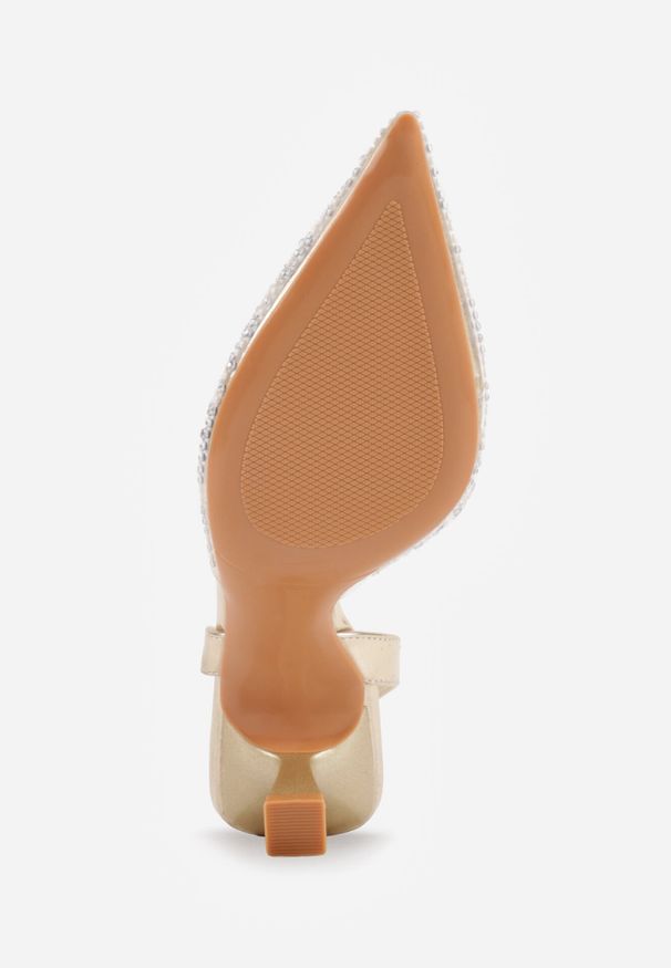 Born2be - Złote Czółenka z Transparentną Cholewką Perełkami i Cyrkoniami Jinnata. Kolor: złoty. Szerokość cholewki: normalna. Wzór: aplikacja. Styl: elegancki, wizytowy