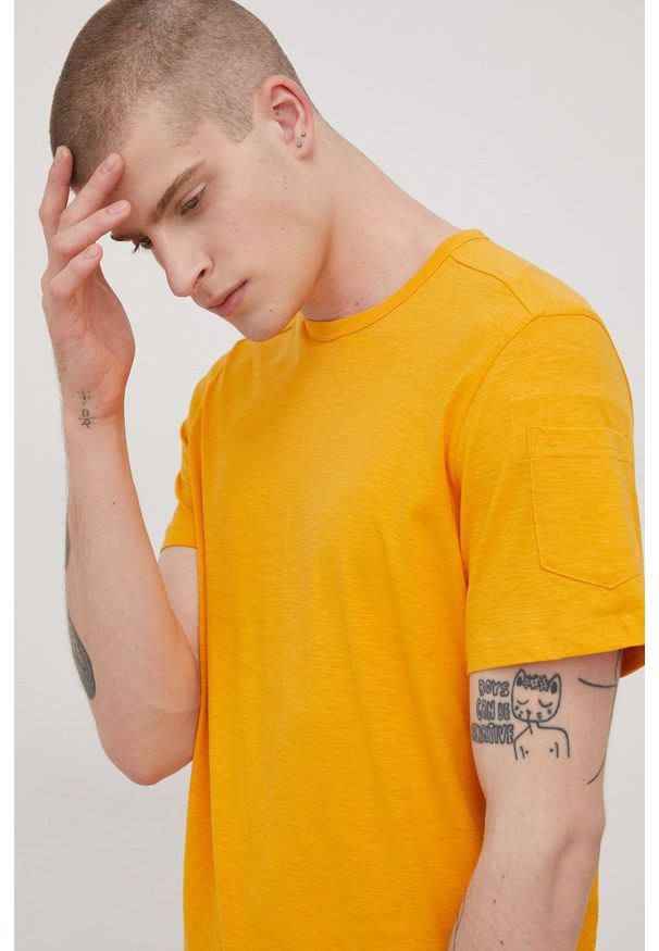 Tom Tailor t-shirt bawełniany kolor pomarańczowy gładki. Kolor: pomarańczowy. Materiał: bawełna. Wzór: gładki