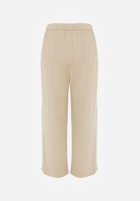 Renee - Beżowe Szerokie Spodnie Wiskozą Bawełną i Elastyczną Talią ze Sznurkiem Arkinae. Okazja: na co dzień. Stan: podwyższony. Kolor: beżowy. Materiał: wiskoza, bawełna. Wzór: aplikacja. Styl: casual #3