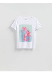Reserved - T-shirt z nadrukiem - biały. Kolor: biały. Materiał: dzianina, bawełna. Wzór: nadruk #1