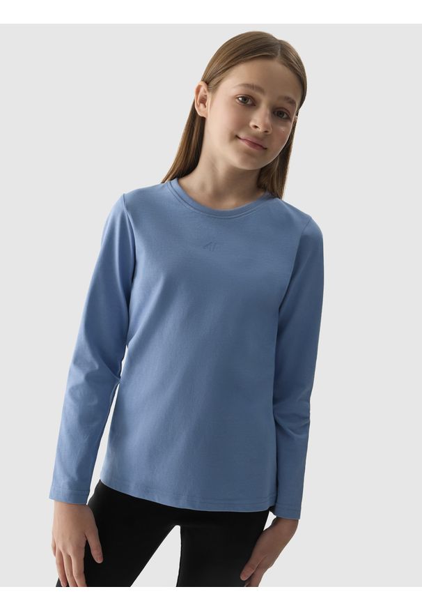 4f - 4F Longsleeve regular gładki dziewczęcy - niebieski 164 (13-14 lat). Okazja: na co dzień. Kolor: niebieski. Materiał: bawełna, jersey, dzianina. Długość rękawa: długi rękaw. Długość: długie. Wzór: gładki. Sezon: lato. Styl: sportowy, casual