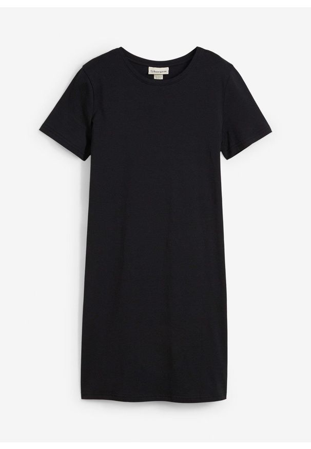 bonprix - Sukienka z dżerseju z czystej bawełny. Kolor: czarny. Materiał: jersey, bawełna. Wzór: gładki