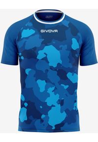 Męskie T-shirt Givova z nadrukiem w stylu kamuflażu niebiesko-zielonym. Kolor: wielokolorowy. Materiał: poliester. Wzór: nadruk. Sport: tenis, fitness, piłka nożna