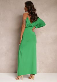 Renee - Zielona Asymetryczna Sukienka z Gumką w Pasie i Łańcuszkiem Przy Ramieniu Jisse. Kolor: zielony. Typ sukienki: asymetryczne #4