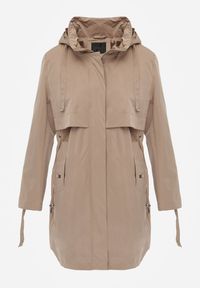 Renee - Brązowa Kurtka Przejściowa Typu Parka z Odpinanym Kapturem Ozdobiona Sznurkami Fallaiah. Okazja: na co dzień. Kolor: brązowy. Materiał: skóra. Wzór: aplikacja. Styl: casual #2