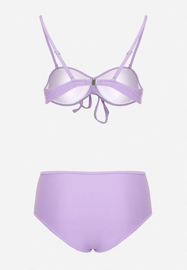 Born2be - Fioletowe Bikini Biustonosz i Majtki Figi z Wysokim Stanem Zdobione Siateczką Kinetia. Stan: podwyższony. Kolor: fioletowy. Wzór: aplikacja