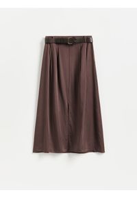 Reserved - Spódnica midi z paskiem - brązowy. Kolor: brązowy #1