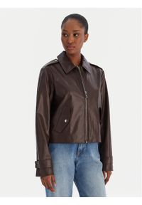 Calvin Klein Jeans Kurtka z imitacji skóry Moto LV047E501G Brązowy Regular Fit. Kolor: brązowy. Materiał: skóra #1