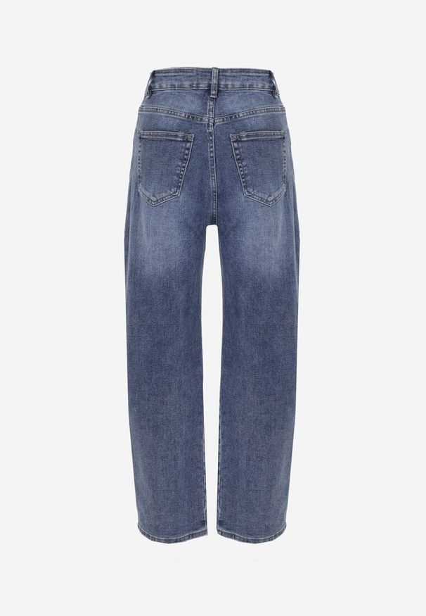Renee - Granatowe Jeansy Barrel Leg High Waist z Bawełny Tinamist. Okazja: na co dzień. Stan: podwyższony. Kolor: niebieski. Styl: casual