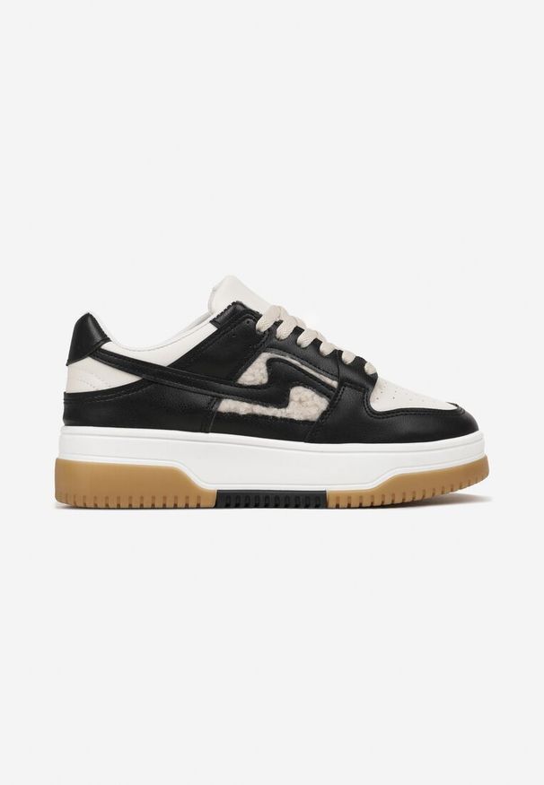 Born2be - Czarno-Białe Sneakersy Ozdobione Futerkiem Verinne. Okazja: na co dzień. Kolor: czarny. Materiał: futro. Szerokość cholewki: normalna. Wzór: aplikacja