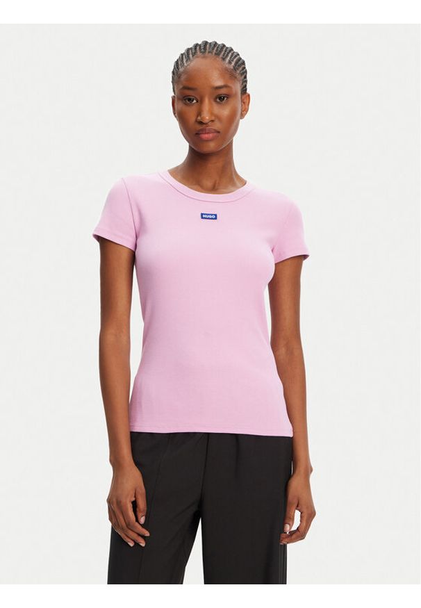 Hugo - HUGO T-Shirt Easy 50523924 Różowy Slim Fit. Kolor: różowy. Materiał: bawełna