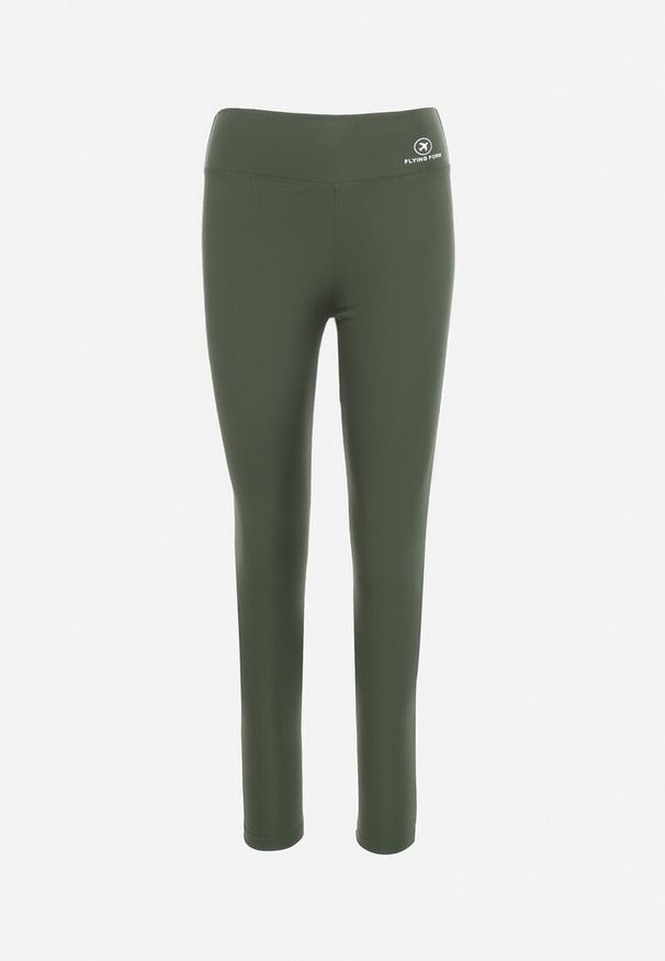 Born2be - Ciemnozielone Legginsy z Wysokim Stanem i Gumką w Pasie Bloelia. Stan: podwyższony. Kolor: zielony. Wzór: gładki