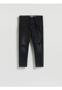 Reserved - Jeansy carrot slim z przetarciami - czarny. Kolor: czarny