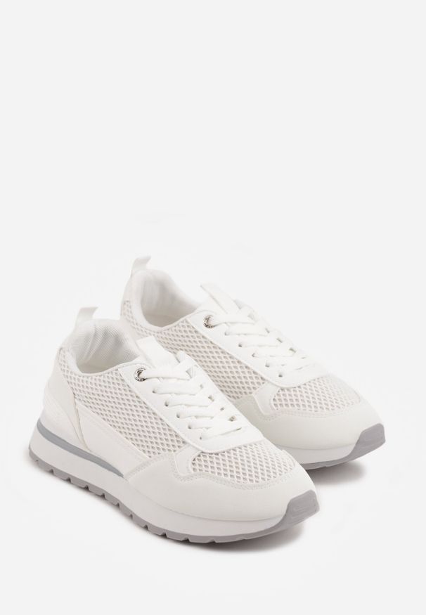 Born2be - Białe Sneakersy z Siateczką i Antypoślizgową Podeszwą Katala. Okazja: na spacer, na co dzień. Kolor: biały. Materiał: jeans. Sport: turystyka piesza