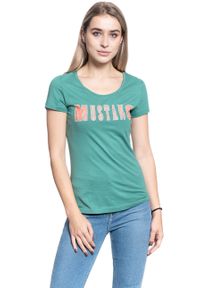 Mustang - T-SHIRT DAMSKI MUSTANG ALEXIA C PRINT DEEP SEA 1009641 6318. Wzór: nadruk