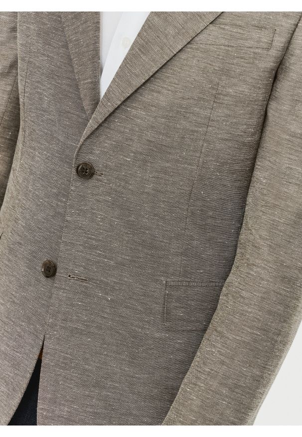 Pako Lorente - PAKO LORENTE – Brązowa marynarka z lnem. Kolor: niebieski, brązowy, beżowy. Materiał: len. Wzór: gładki