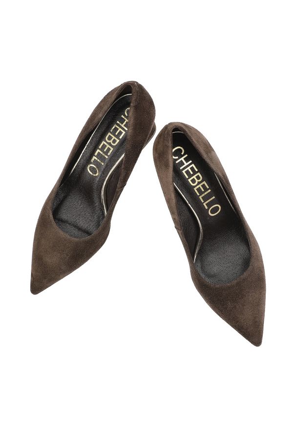 CheBello - Czółenka damskie Chebello, eleganckie zamszowe na wysokim obcasie, brązowe, 4742_-268-000-PSK-S417. Kolor: brązowy. Materiał: zamsz. Obcas: na obcasie. Styl: elegancki. Wysokość obcasa: wysoki