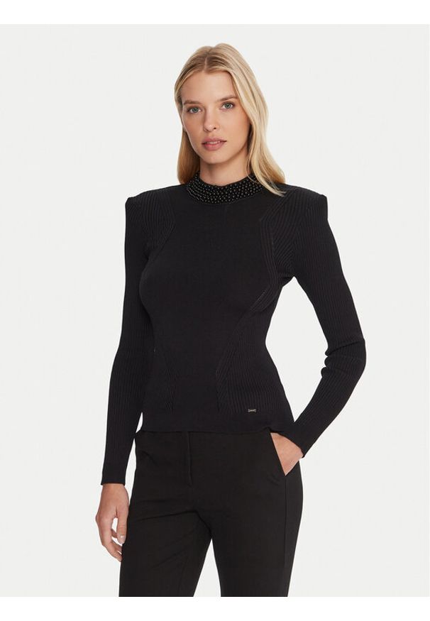 Gaudi Sweter 521FD53036 Czarny Slim Fit. Kolor: czarny. Materiał: wiskoza, syntetyk