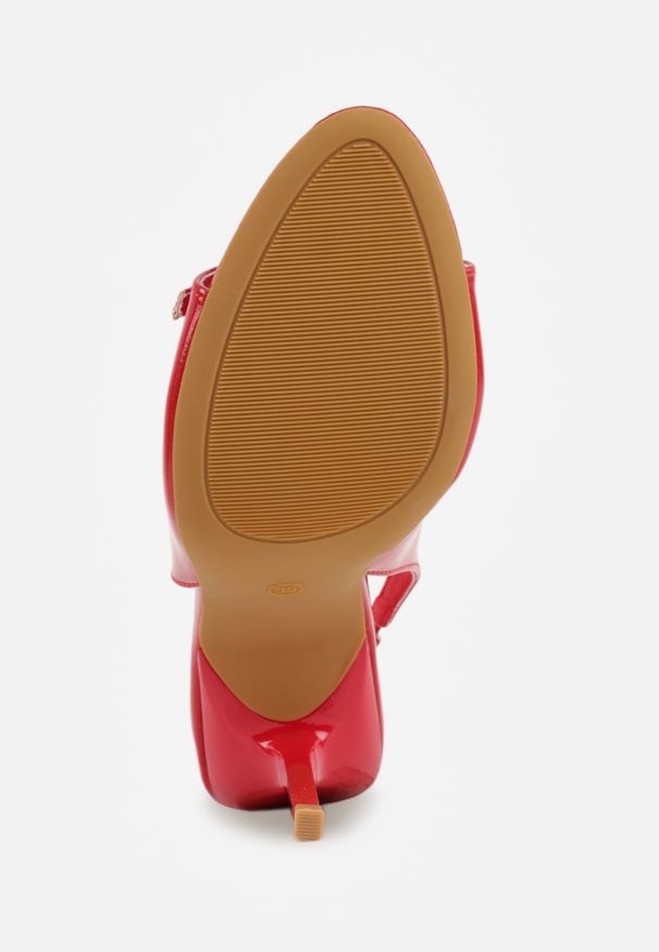 Renee - Czerwone Sandały Lakierowane VICES na Szpilce Slingback z Metaliczną Klamrą Harmonia. Zapięcie: klamry. Kolor: czerwony. Materiał: lakier. Obcas: na szpilce. Styl: elegancki, glamour