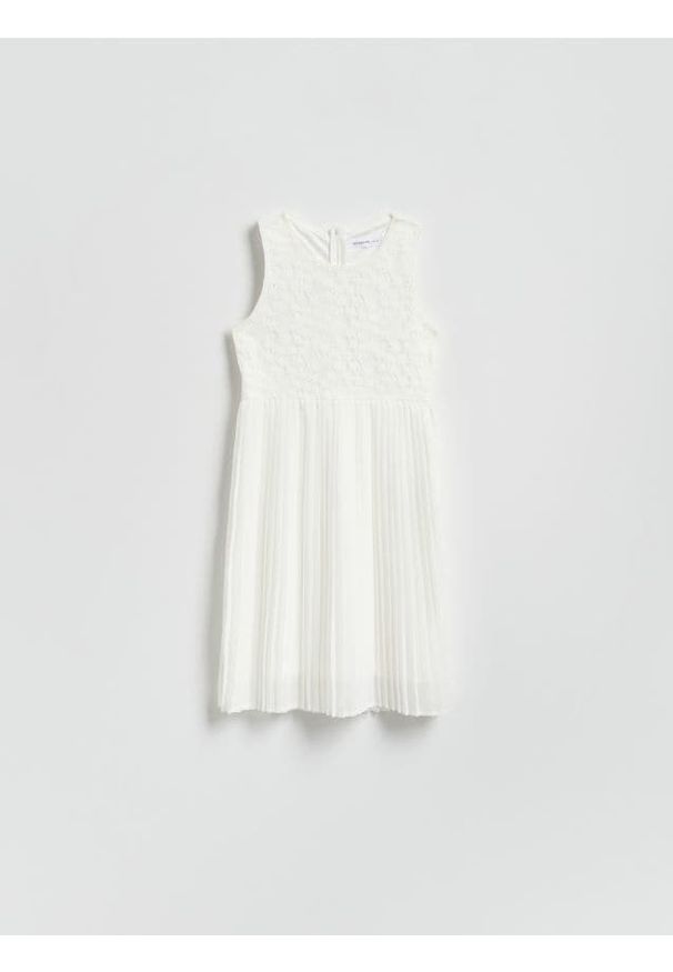 Reserved - Sukienka z łączonych materiałów - biały. Kolor: biały. Materiał: materiał