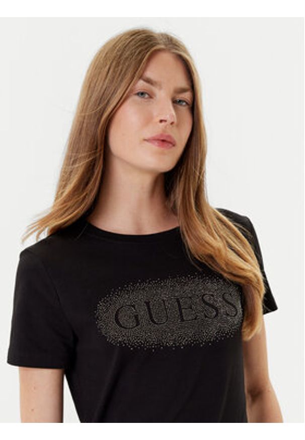 Guess T-Shirt V5YI08 J1314 Czarny Regular Fit. Kolor: czarny. Materiał: bawełna