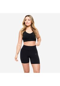 DOMYOS - Spodenki do treningu siłowego damskie Domyos microshort. Kolor: czarny. Materiał: materiał, poliamid, elastan. Sport: fitness