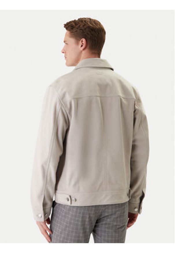 BOSS Kurtka skórzana Johot 50552130 Szary Regular Fit. Kolor: szary. Materiał: skóra